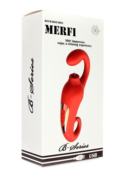 Вібратор - Merfi, 10 Vibration Functions, 10 Frequency Tongue Licking USB, Червоний