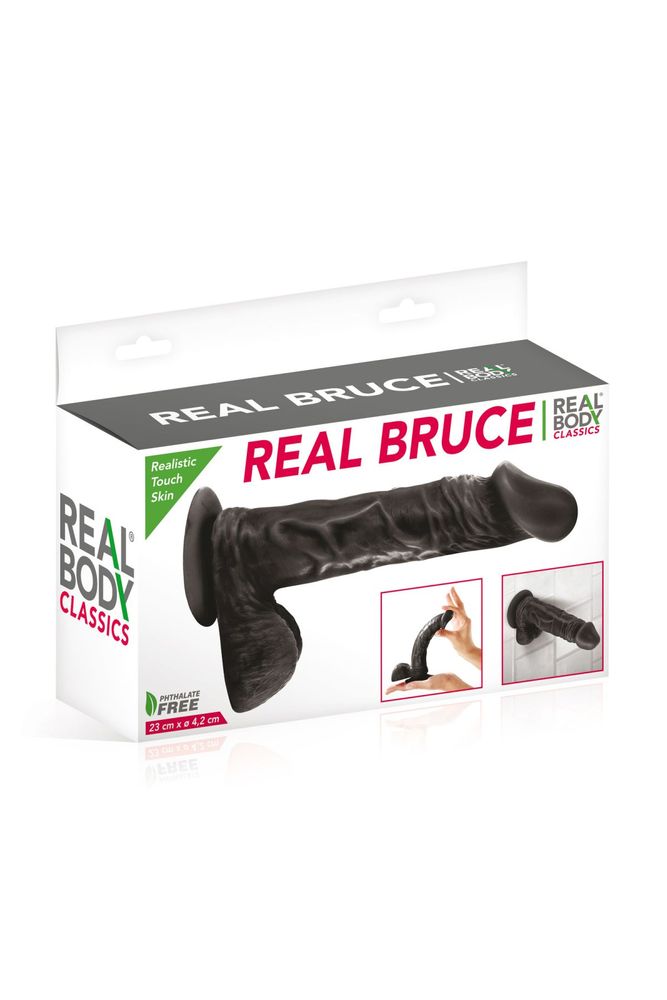 Фалоімітатор на присосці Real Body - Real Bruce Black, TPE, діаметр 4,2см