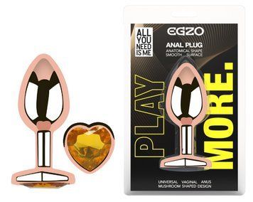 Анальная пробка с кристаллом EGZO - Rose Gold Heart Plug Yellow size S, Розовое золото