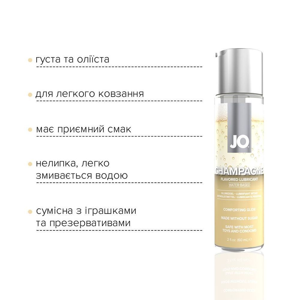 Змазка на водній основі System JO Champagne (60 мл), без цукру, рослинний гліцерин, 60 ml, Шампанське