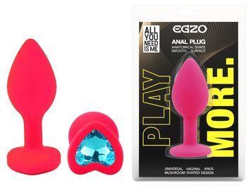 Силиконовая анальная пробка EGZO - Silicone Pink Heart Plug Aqua, size S, Розовый