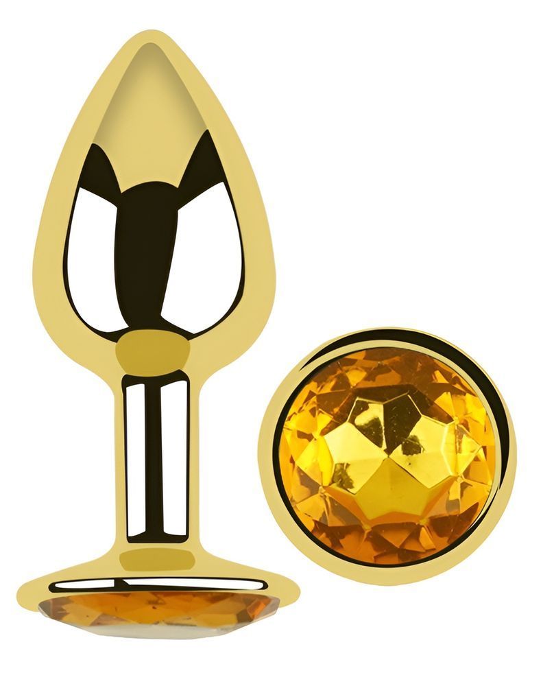 Анальная пробка с кристаллом EGZO - Gold Round Plug Yellow size M, Золотой