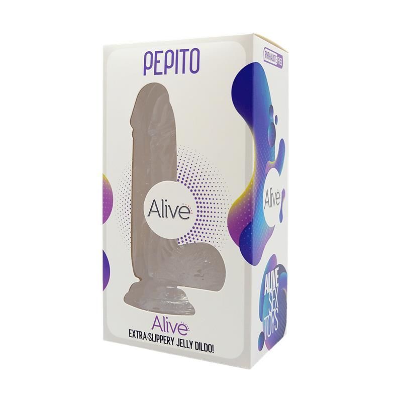 Прозорий фалоімітатор з присоскою Alive Jelly Dildo Pepito, Прозрачный