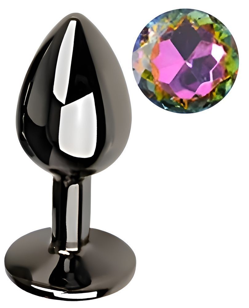 Анальная пробка с кристаллом EGZO - Dark Gray Round Plug Rainbow, size S, Темное серебро